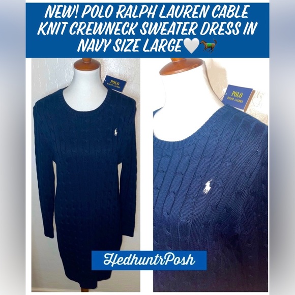 New! Polo Ralph Lauren Cable Knit Crewneck Sweater Dress in Navy Size Large🤍🐎 - Picture 12 of 12